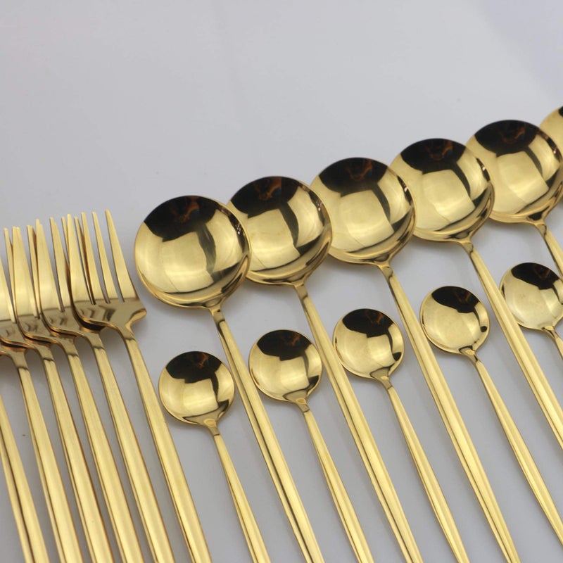 JANKNG 24-Piece Flatware Set, 18/0 Stainless Steel Knife Fork Spoon Teaspoon Silverware Set, Service for 6, MIrror Gold - Image 3